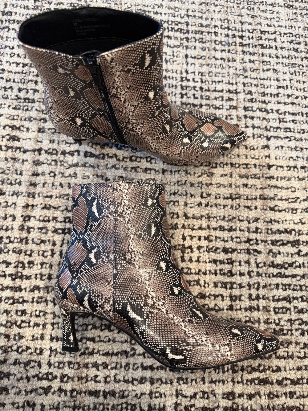 Snake-Print Pointed Toe Ankle Booties